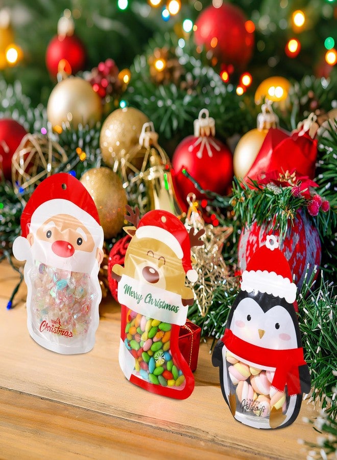 Resurhang 60 Pcs Christmas Treat Bags Candy Zipper Cute Reindeer Penguin Santa Claus Food Goodie Gifts Bags Resealable Christmas Snack Candy Containers with Handle for Xmas Party Supplies - Image 3